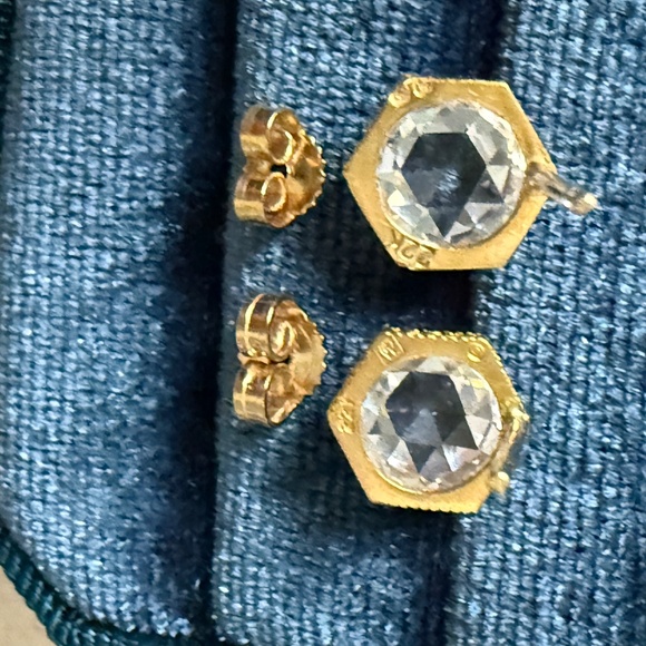 Designer CATHY WATERMAN 22K Yellow Gold Rose Cut Topaz Hexagon Stud Earrings NEW - Picture 7 of 14